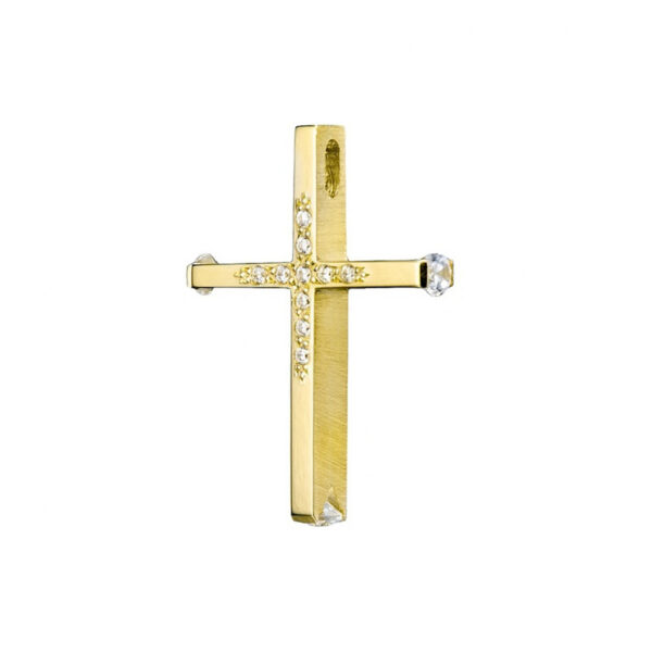 χρυσός βαφτιστικός σταυρός με ζιργκόν Κ14