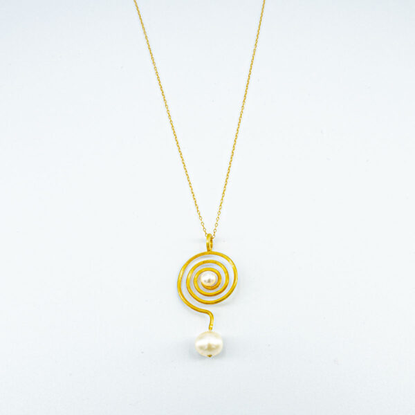 Yellow Gold Necklace Handmade K14 with Pearl and Zircon