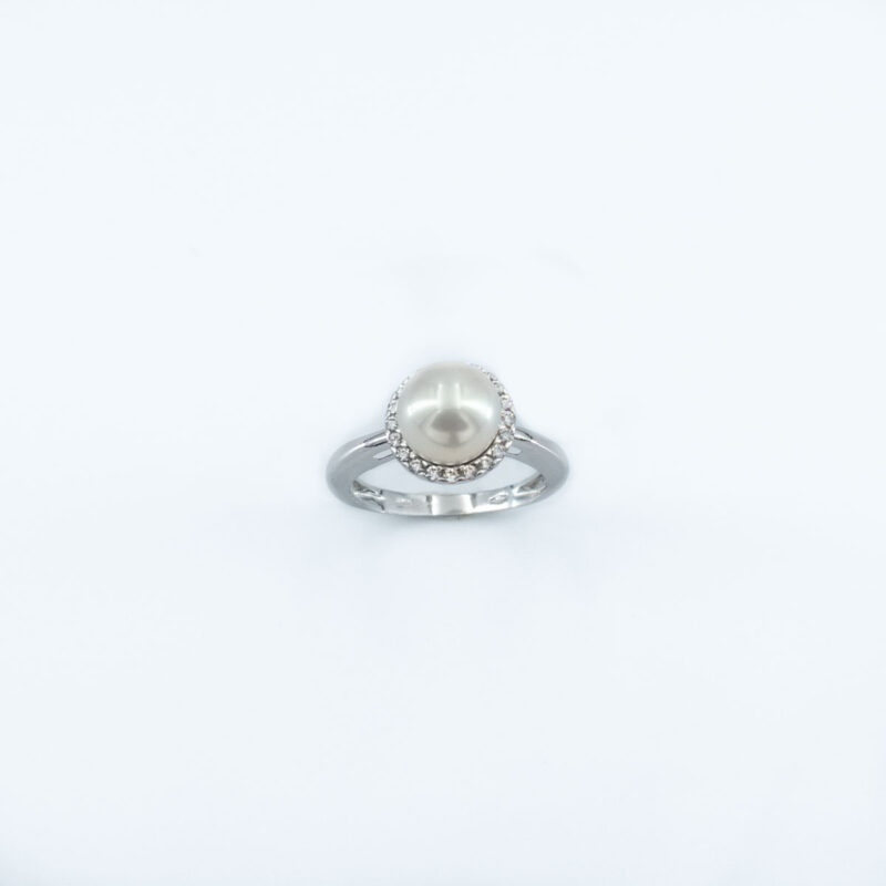 Ring White Gold Rosette K14 with Pearl