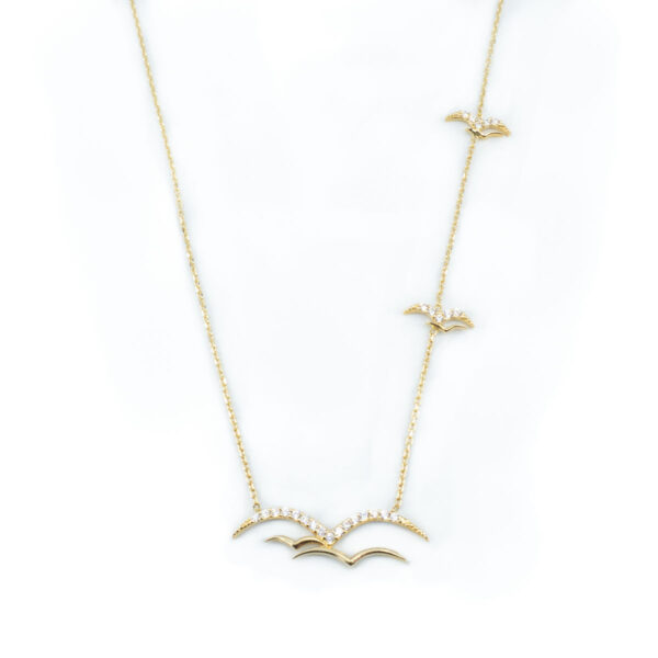 Necklace Yellow Gold Seagulls K14 with Zircon