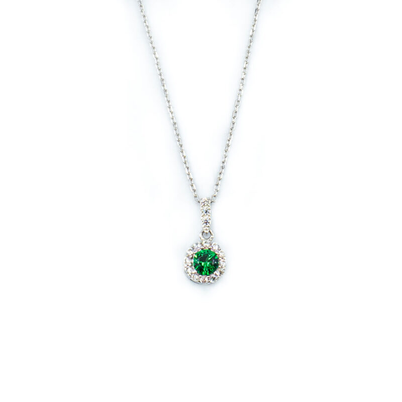 Necklace White Gold Rosette K14 with Green Zircon