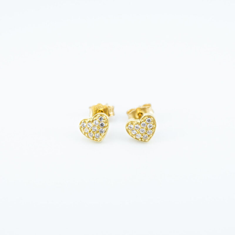 Earrings Yellow Gold Heart K14 with Zircon