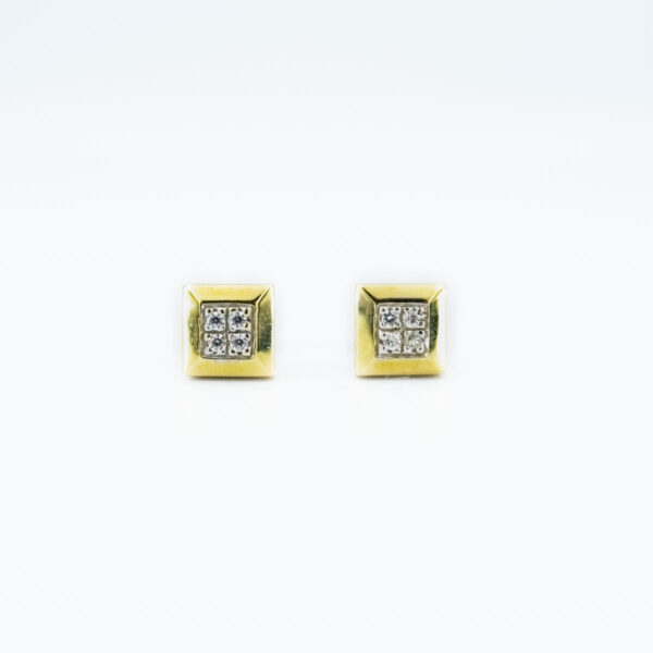 Earrings Yellow Gold Square K14 with Zircon