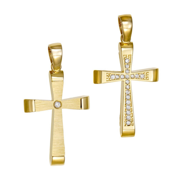 Baptism Cross for Girl Yellow Gold K14 with Zircon